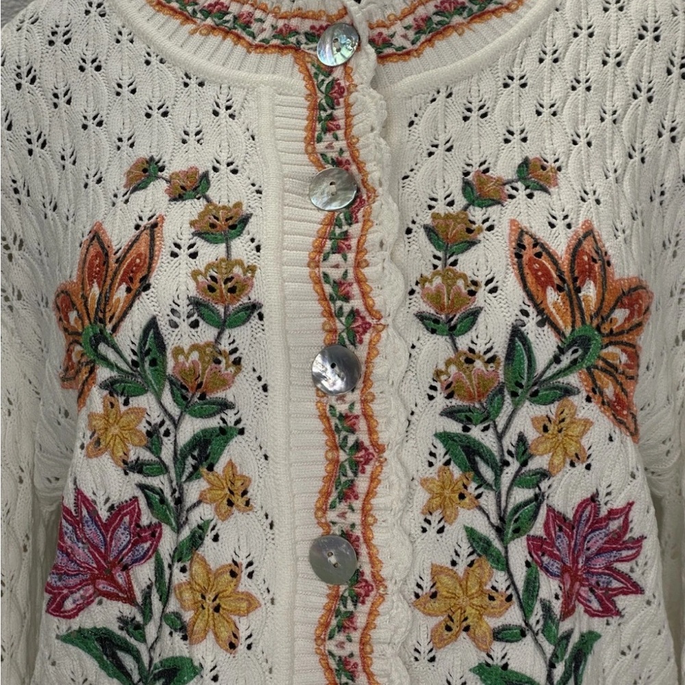 Farm Rio Off-White Garden Delight Knit Cardigan NWT - Picture 14 of 14